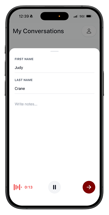 Nara mobile app recording interface